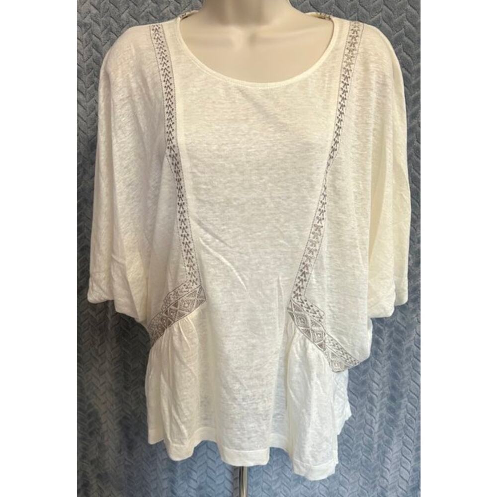 Akemi + Kin Anthropologie NWT 100% Linen Ivory Top Sze S BOHO Chic Coastal Aztec
